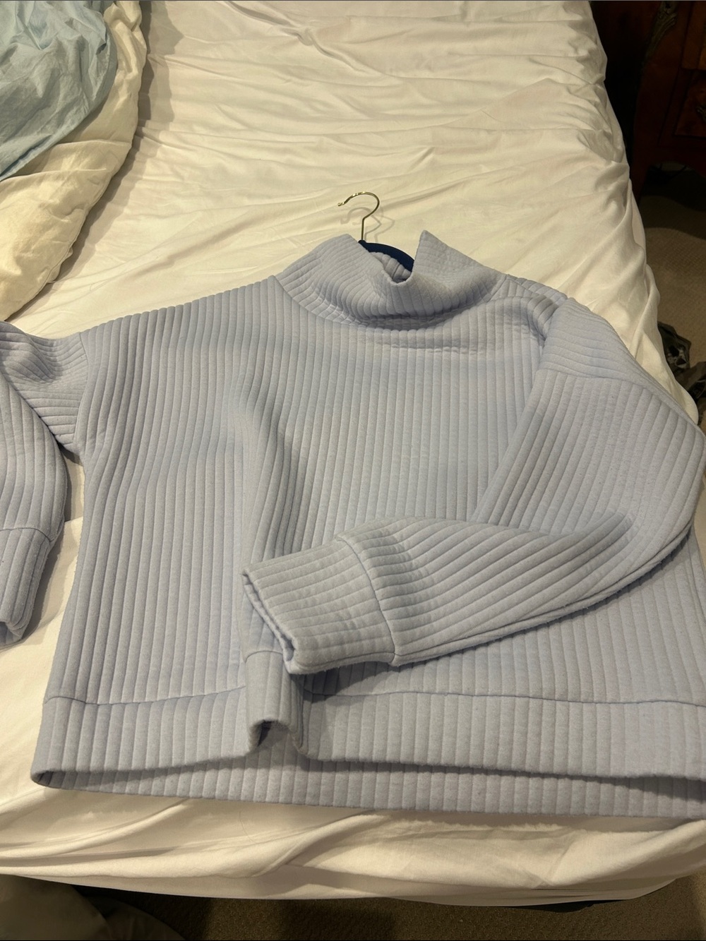 For The Republic Light Blue Ribbed Mock Neck Sweater